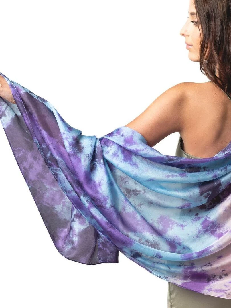 Etole Soie Tie Dye Nubia   100% Soie VietNam   Bleu Violet