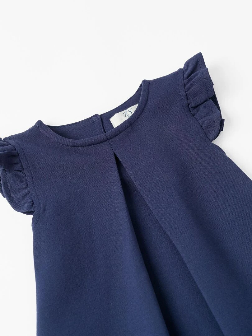 Robe en maille point de Rome pour bébé fille manches courtes SPRING BEGINS   Bleu foncé