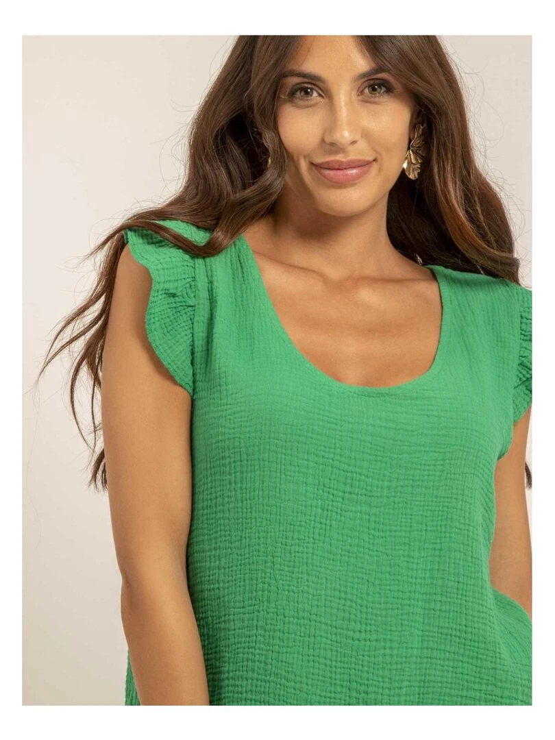 Top gaze de coton FAMELIE   Vert