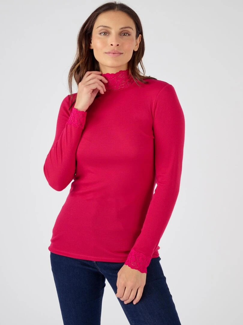 T shirt manches longues fine côte Thermolactyl Damart Rouge cerise