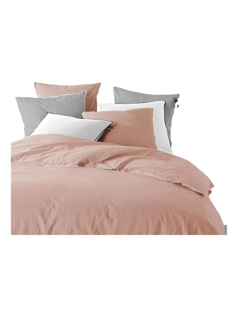 Parure housse couette + taies coton lave Lanettes Rose