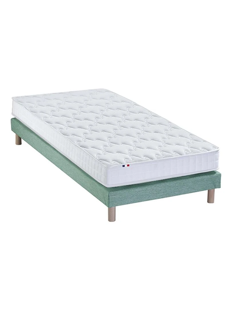 Ensemble Matelas accueil mémoire de forme MAM AZUR + Sommier Made in France Sommier Vert celadon Blanc Vert