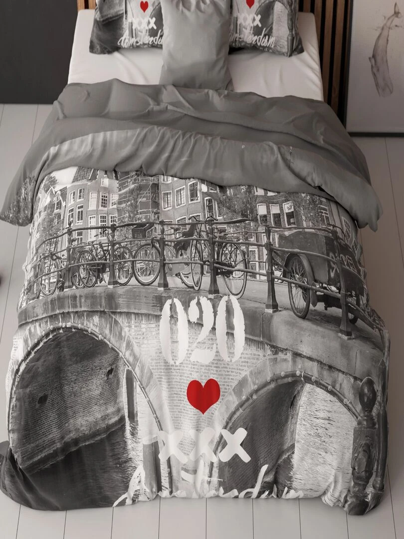 Parure de Lit Double Coton Pont d'Amsterdam   Gris