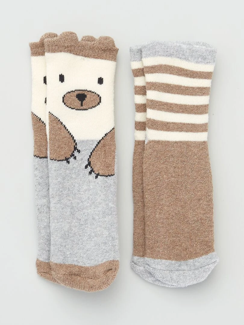 Lot de 2 paires de chaussettes antidérapantes Marron