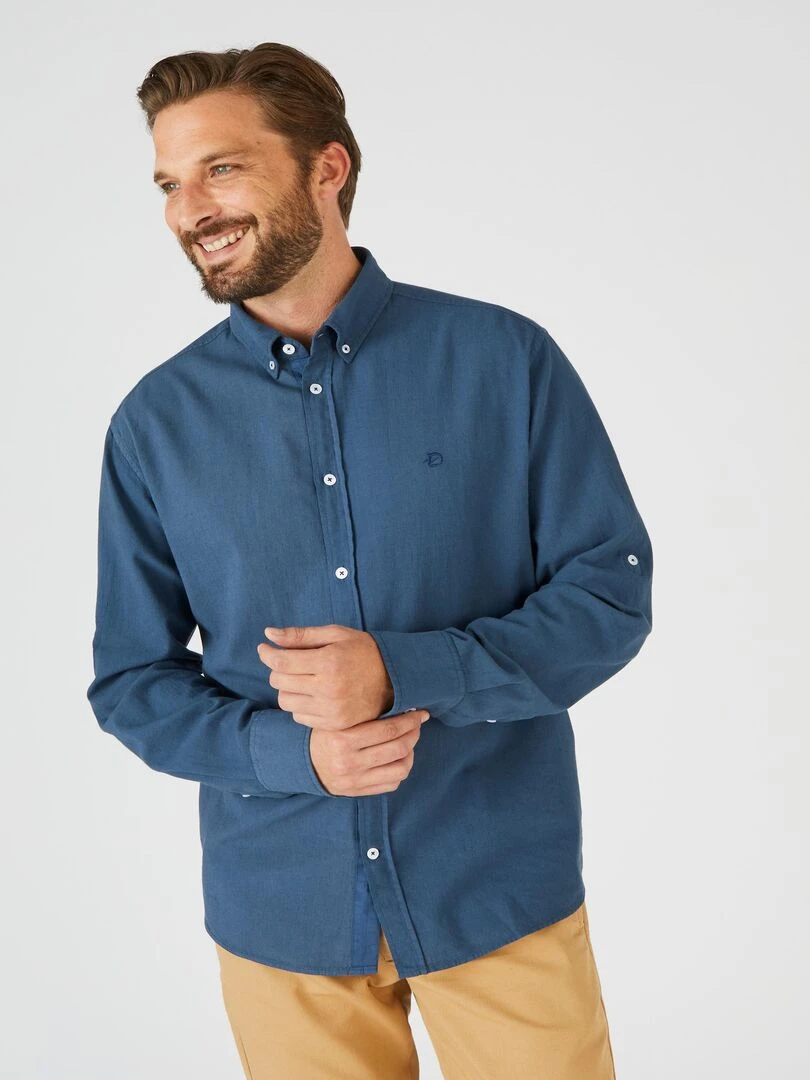 Chemise ample coton/lin  manches longues   Damart   Bleu nuit