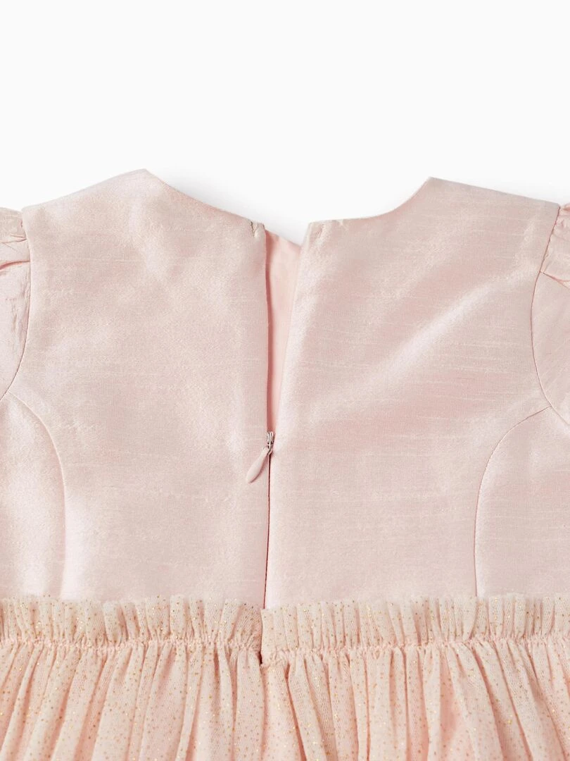 Robe avec jupe en tulle et paillettes dorées pour fille manches courtes CÉRÉMONIE   Rose