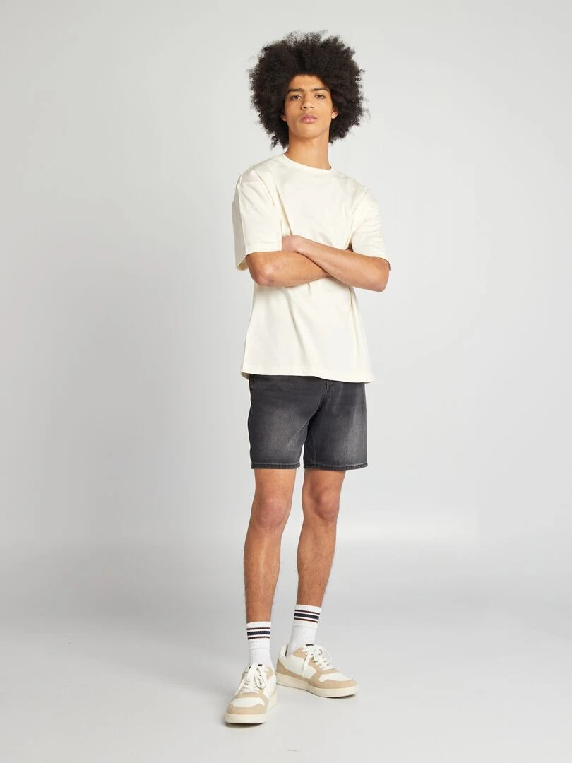 Tee shirt en coton avec broderie poitrine   Ecru