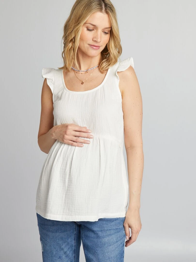 Blouse d'allaitement en gaze de coton blanc