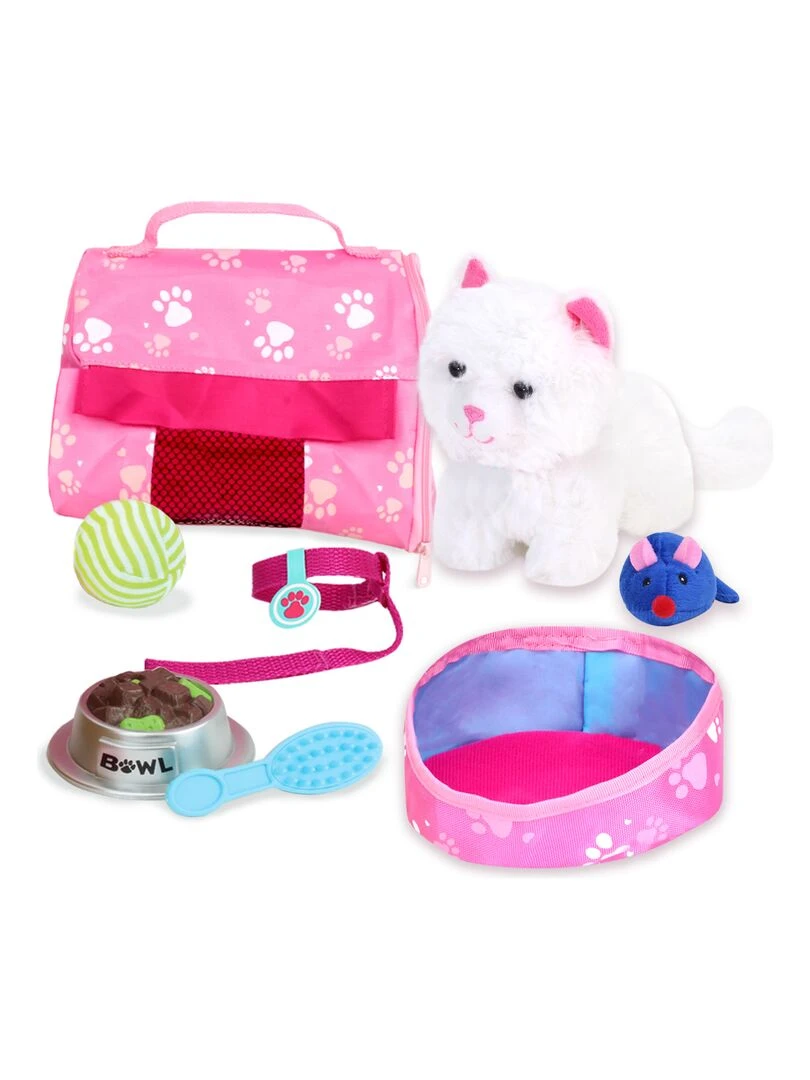 Sophia's par Teamson Kids Chat en peluche avec porte bébé et 8 accessoires interactifs pour poupées N/A