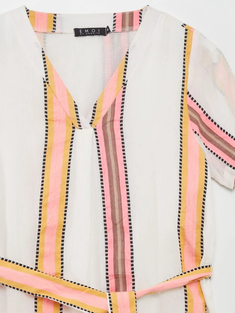 Robe midi à col V avec ceinture   Blanc/rose/jaune
