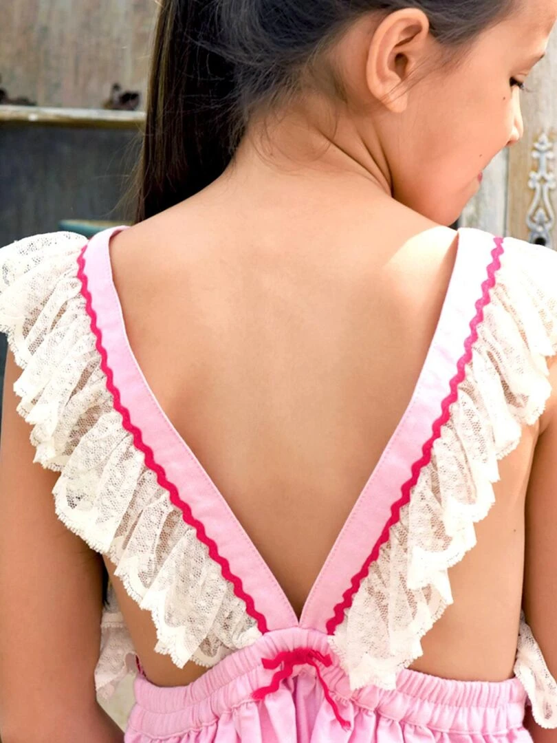 Robe Cérémonie Bohème Rose Fine Dentelle LILI La Faute à Voltaire Rose