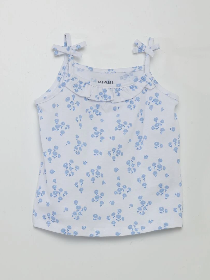 Débardeur en jersey à fines bretelles avec noeud   2 pièces   Blanc/bleu