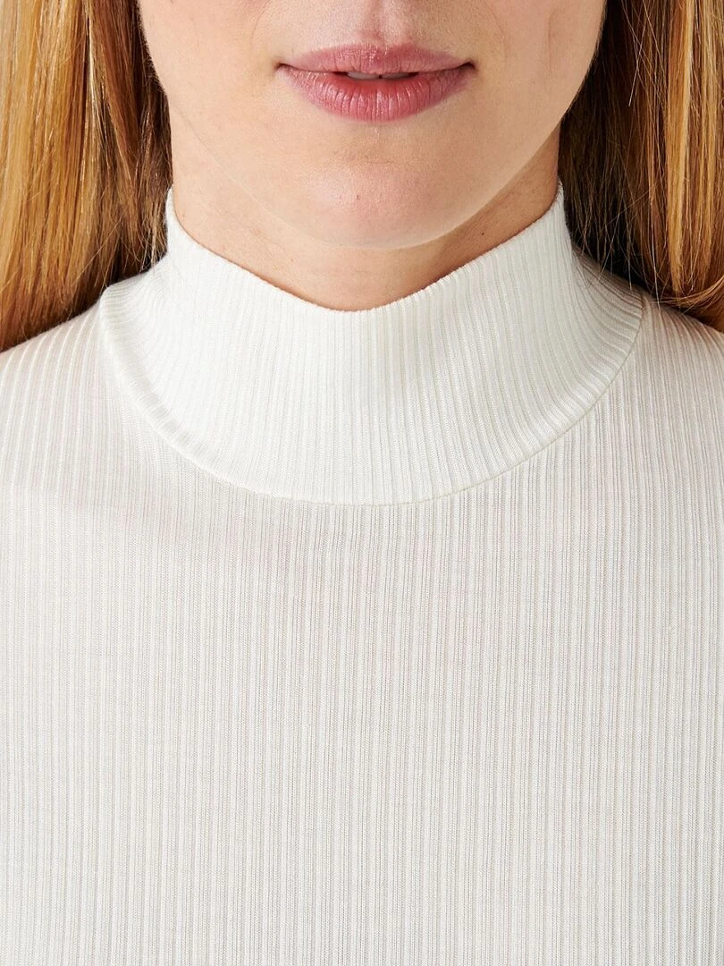 Sous pull col montant maille côtelée Thermolactyl et soie   Damart   Blanc cassé