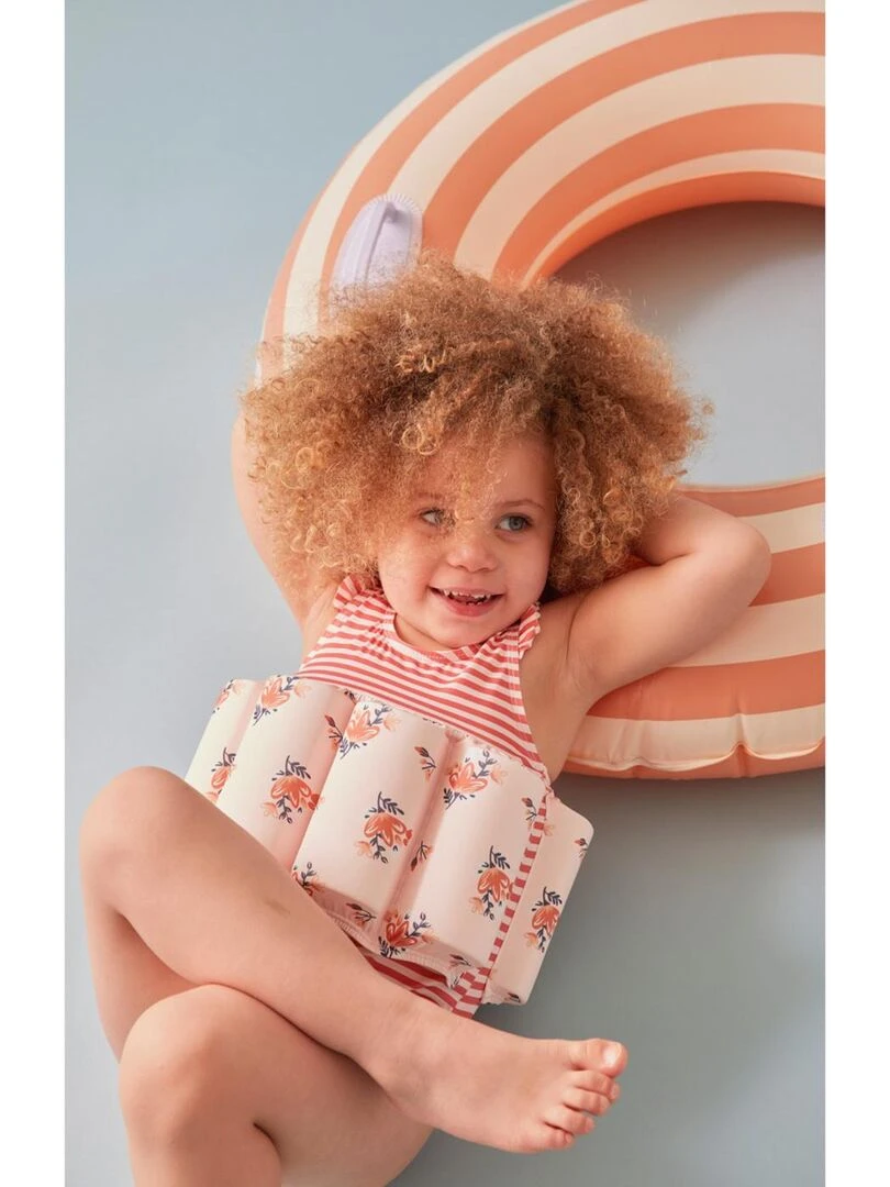 Maillot bouée rayé à imprimés fleuris  clair   Archimède   Rose
