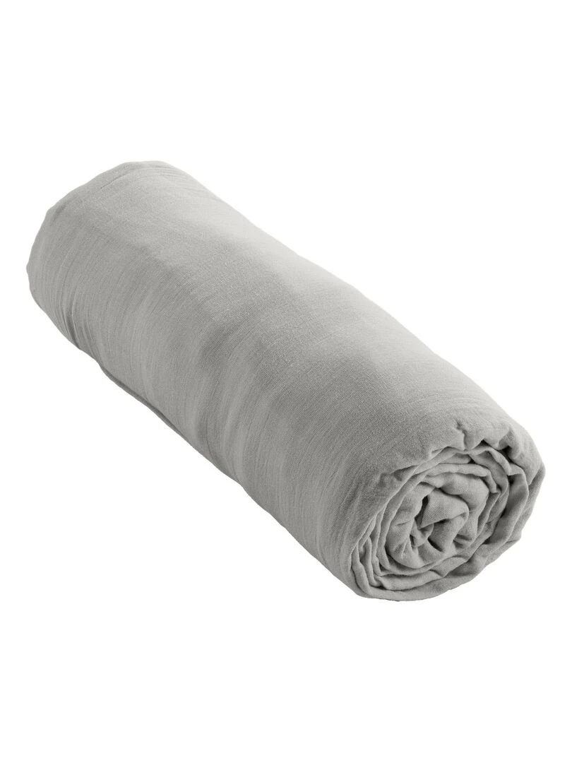Drap Housse Double Gaze Coton Gaia Gris clair