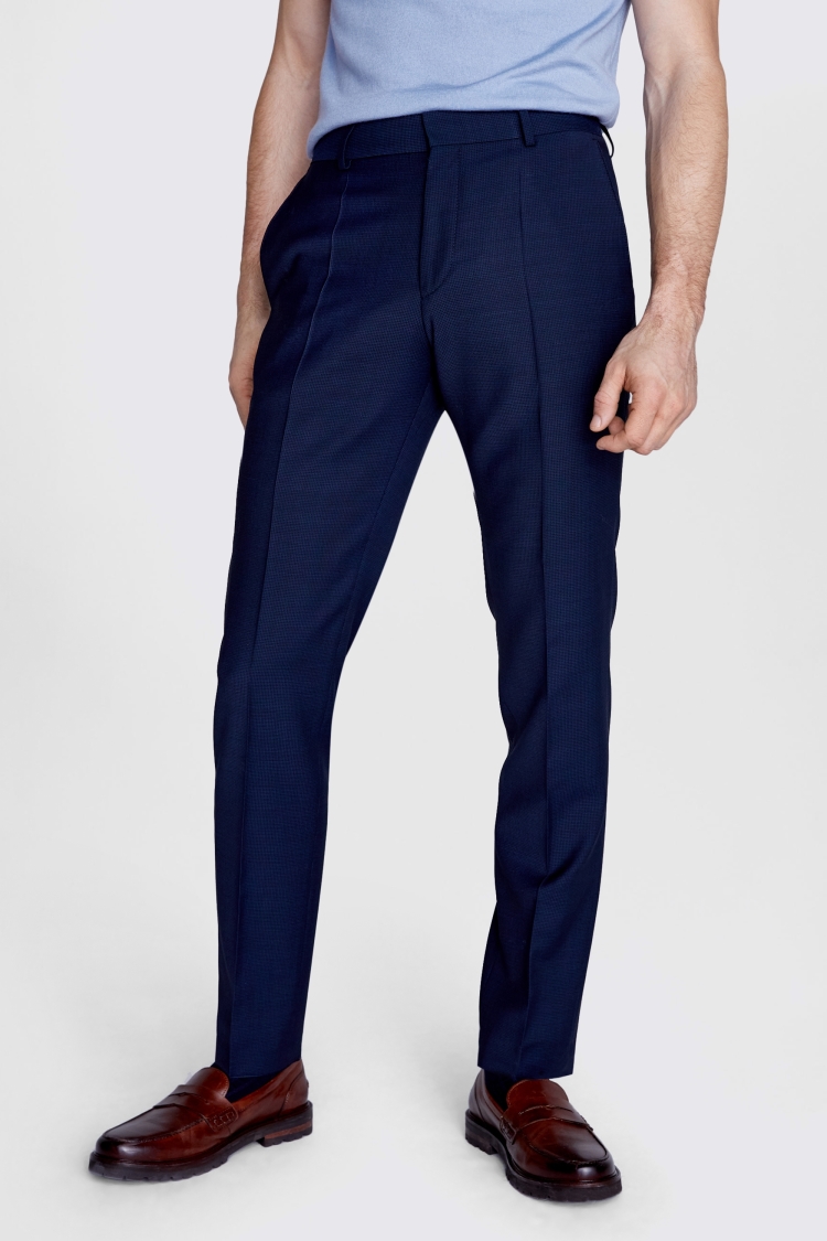 Slim Fit Navy Semi Plain Trousers Buy Online at Moss