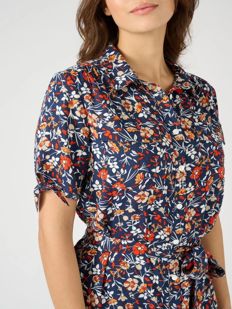 Robe chemise fibres pure viscose Lenzing(TM) EcoVero(TM) Damart Bleu marine
