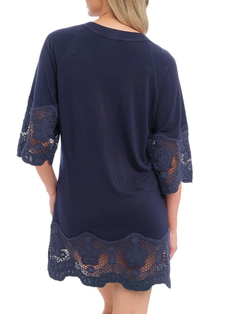 Robe de plage tunique avec guipure Dione Bleu