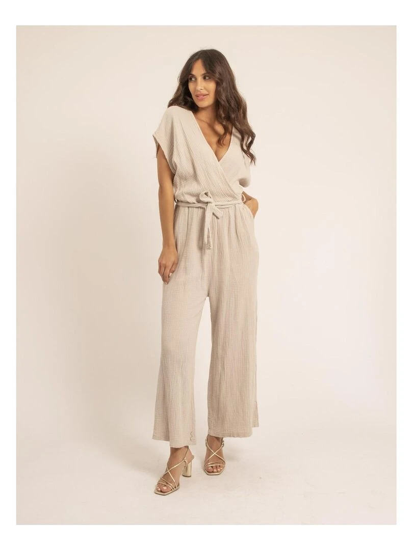 Combi pantalon gaze de coton EROLIE   Beige