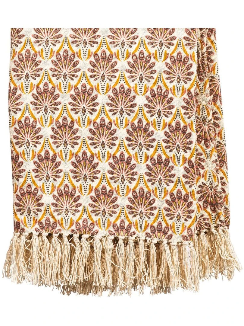 Plaid en coton PEACOCK 'Deko&co' Blanc Marron