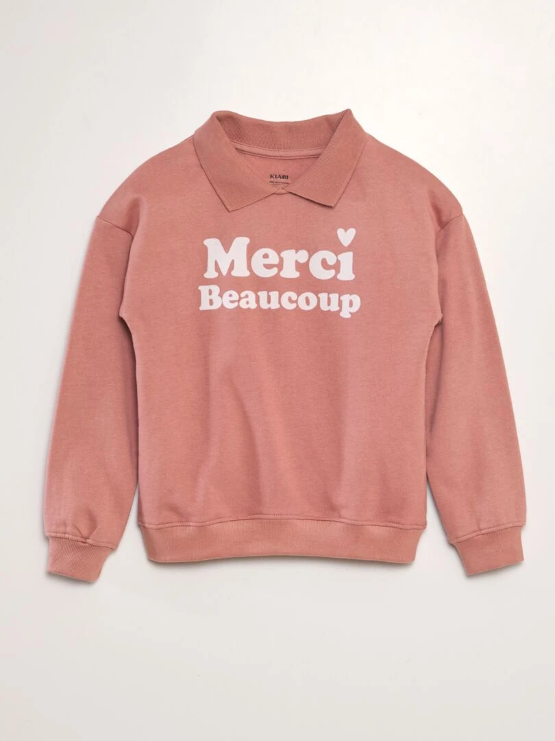 Sweat à message avec col polo Rose
