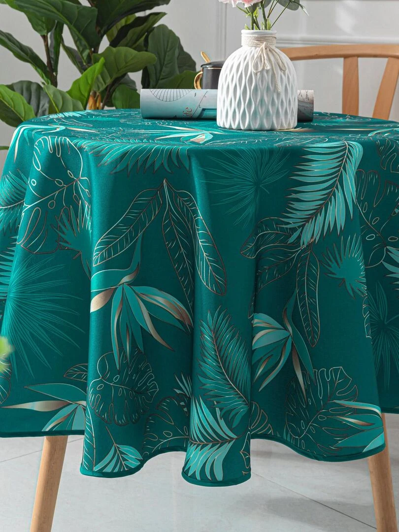 Nappe ronde exotique anti taches   Bleu canard