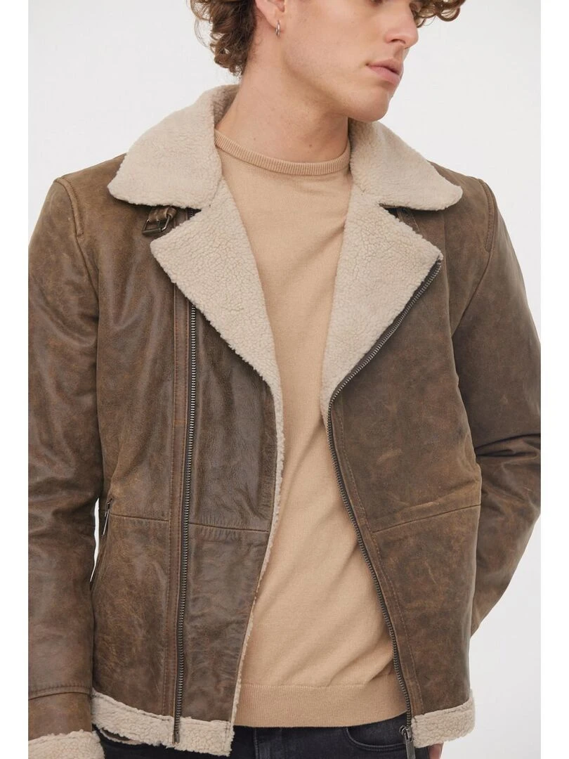 Lee Cooper   Veste cuir  YABIL   Marron foncé