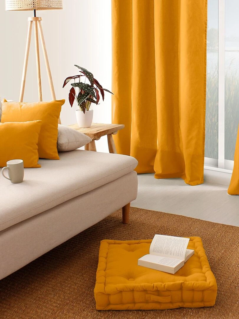 Coussin de sol uni en pur coton   Jaune moutarde