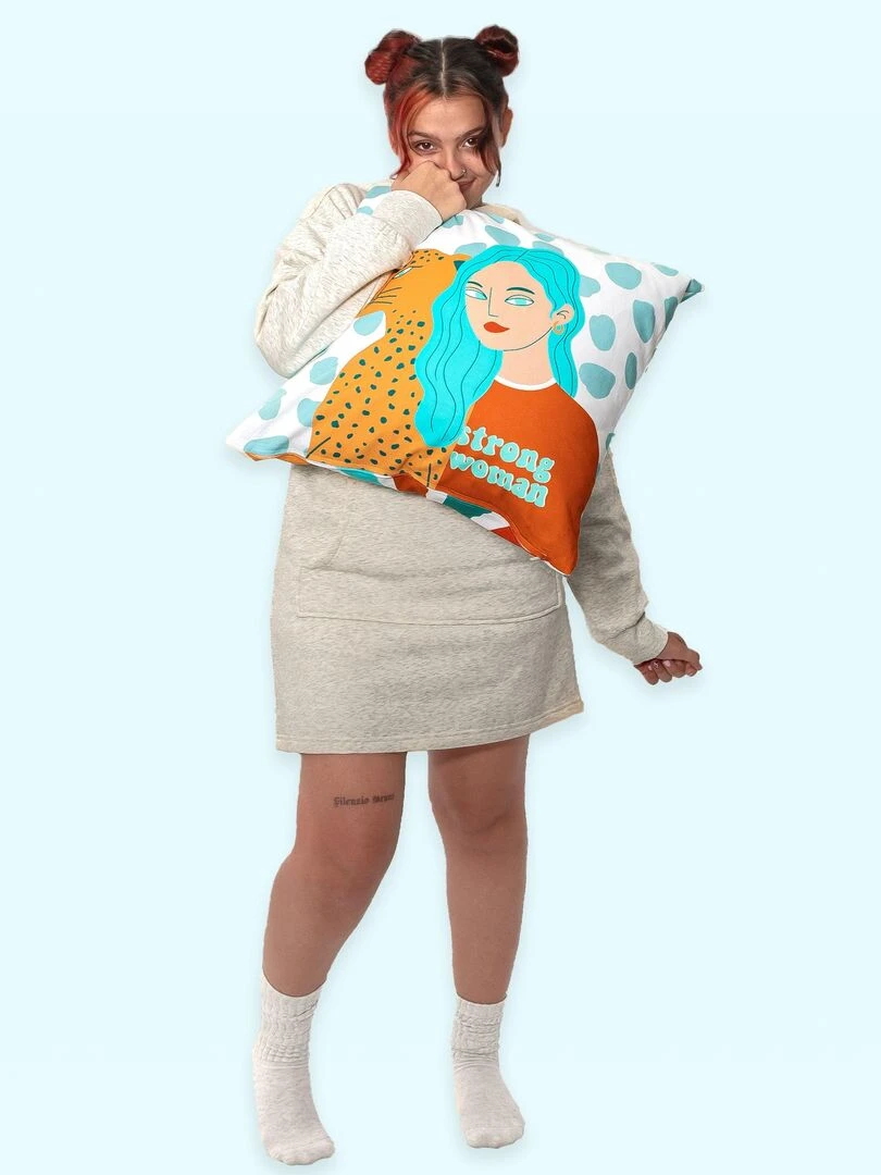 Housse de coussin décoratif Girl power "Happyfriday"   Blanc