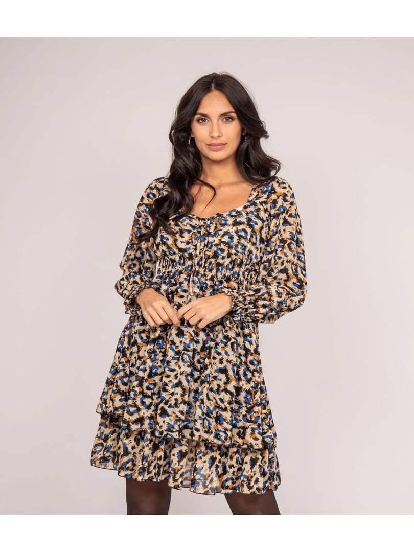 Robe courte motifs IBIGNY Beige