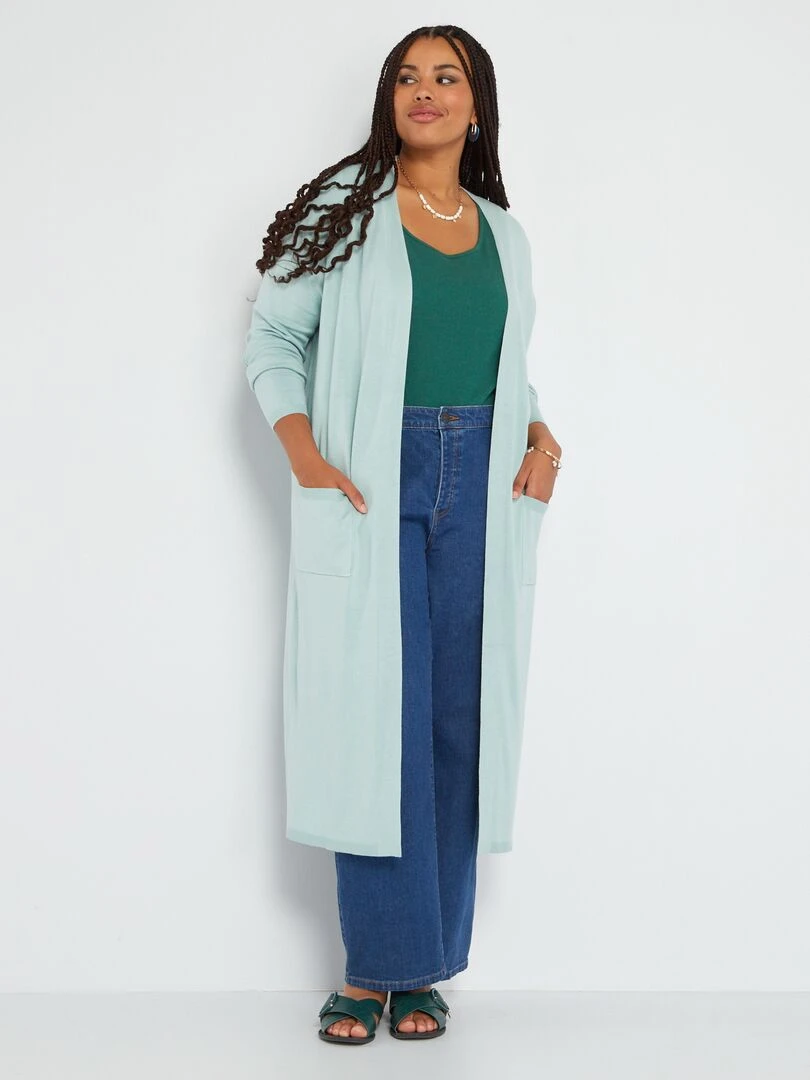 Gilet long en maille   Bleu