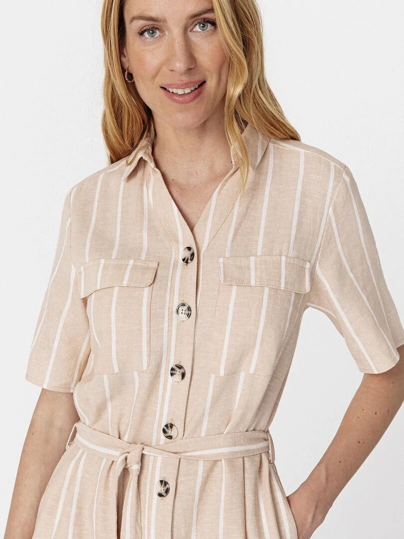 Robe chemise mélange lin   Damart   Marron cappuccino