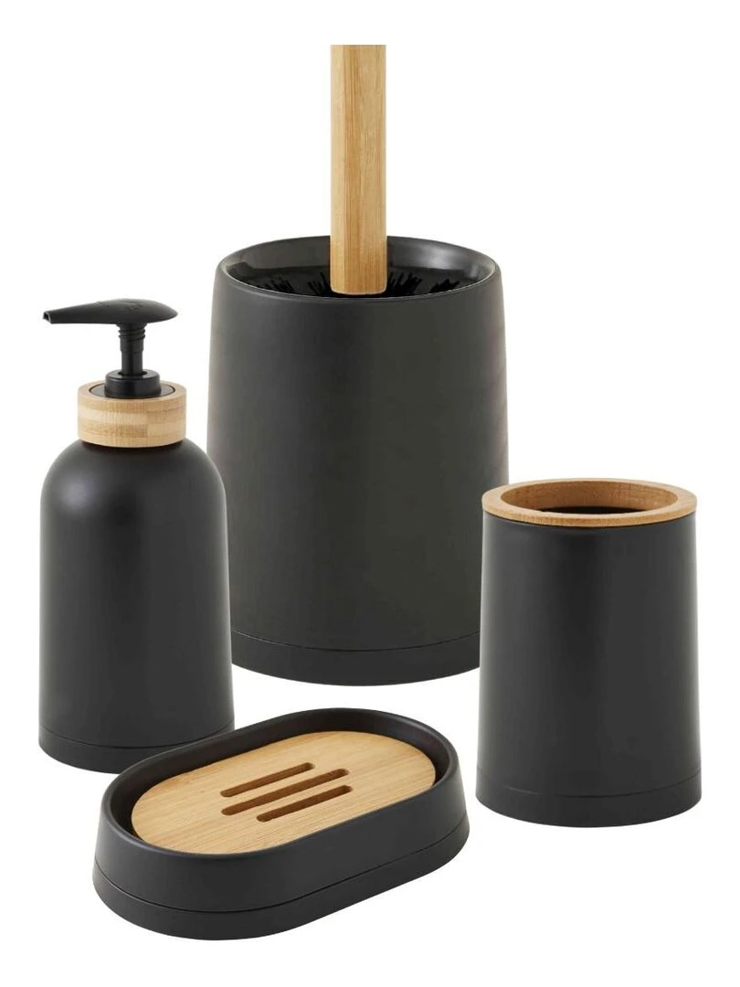 Guy Levasseur Set de salle de bain 4 pièces en plastique et bambou noir Noir