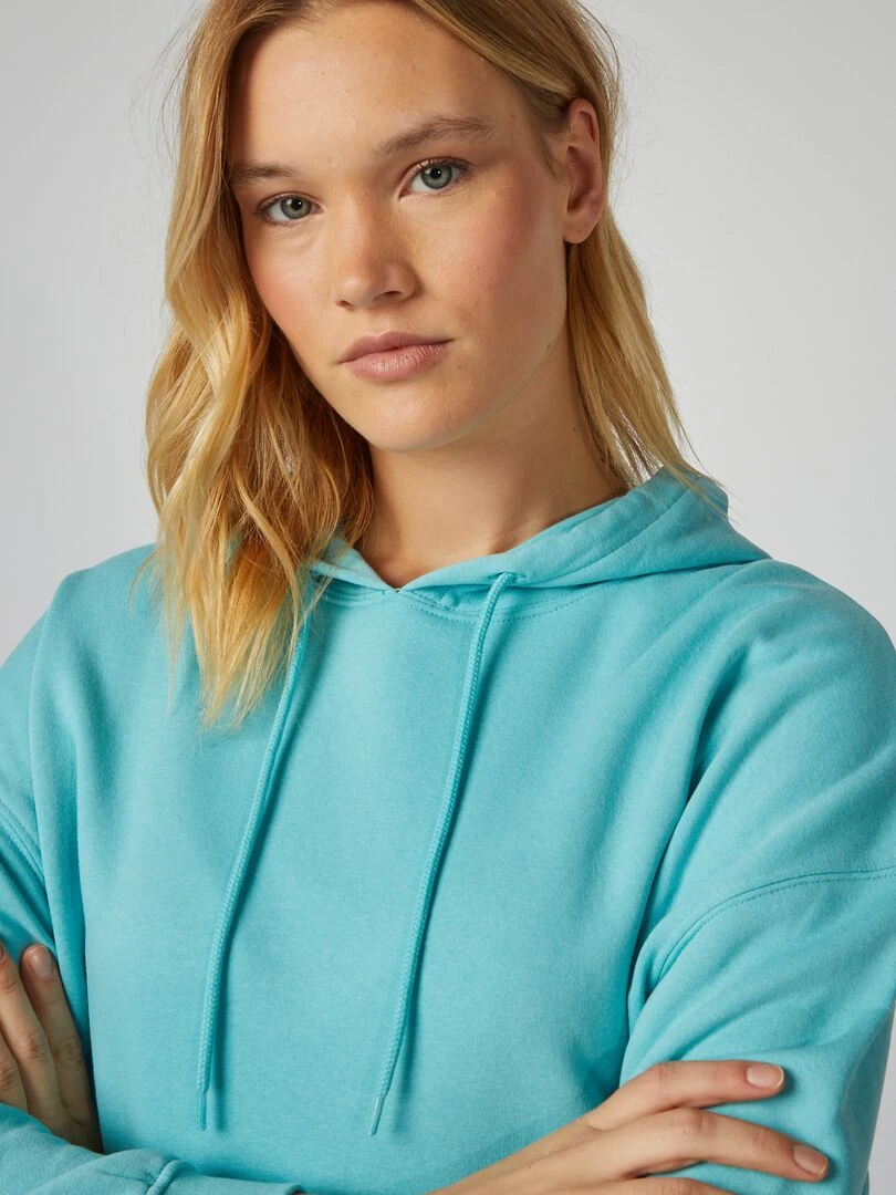 Sweat à capuche avec poche kangourou   Bleu vert