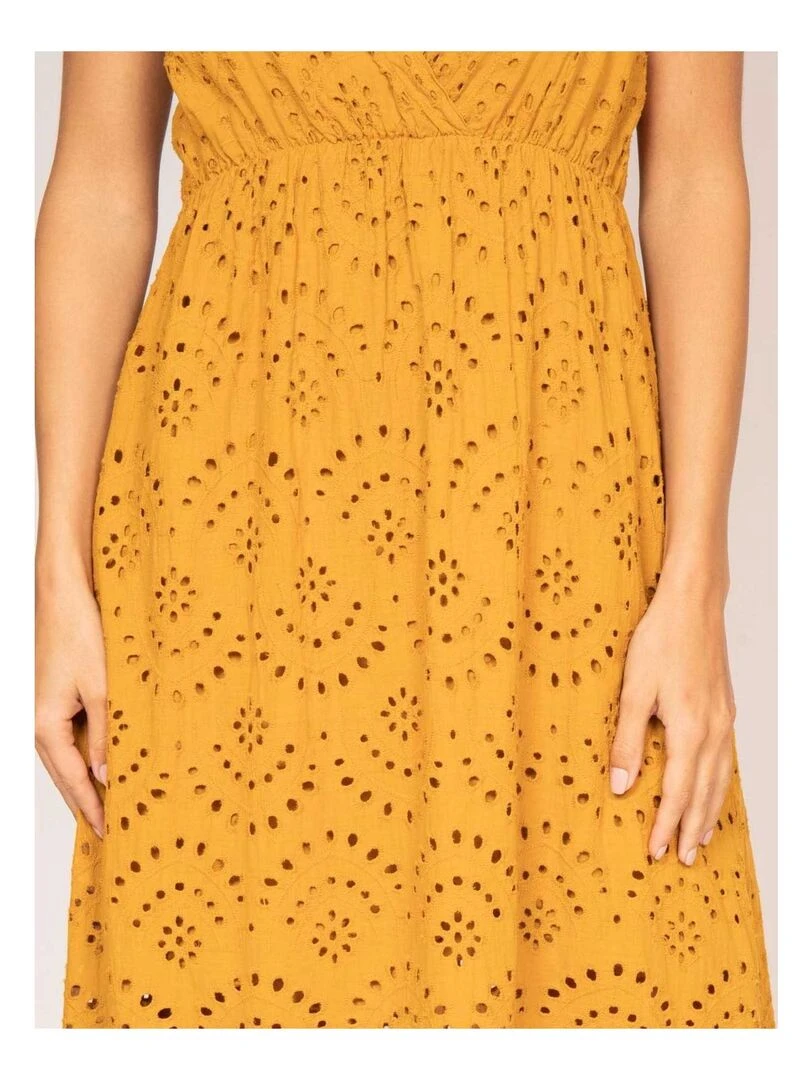 Robe longue broderie anglaise ISERE   Moutarde