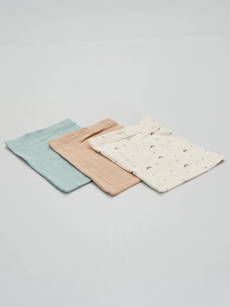 Lot de 3 gants de toilettes en lange Vert/marron/écru