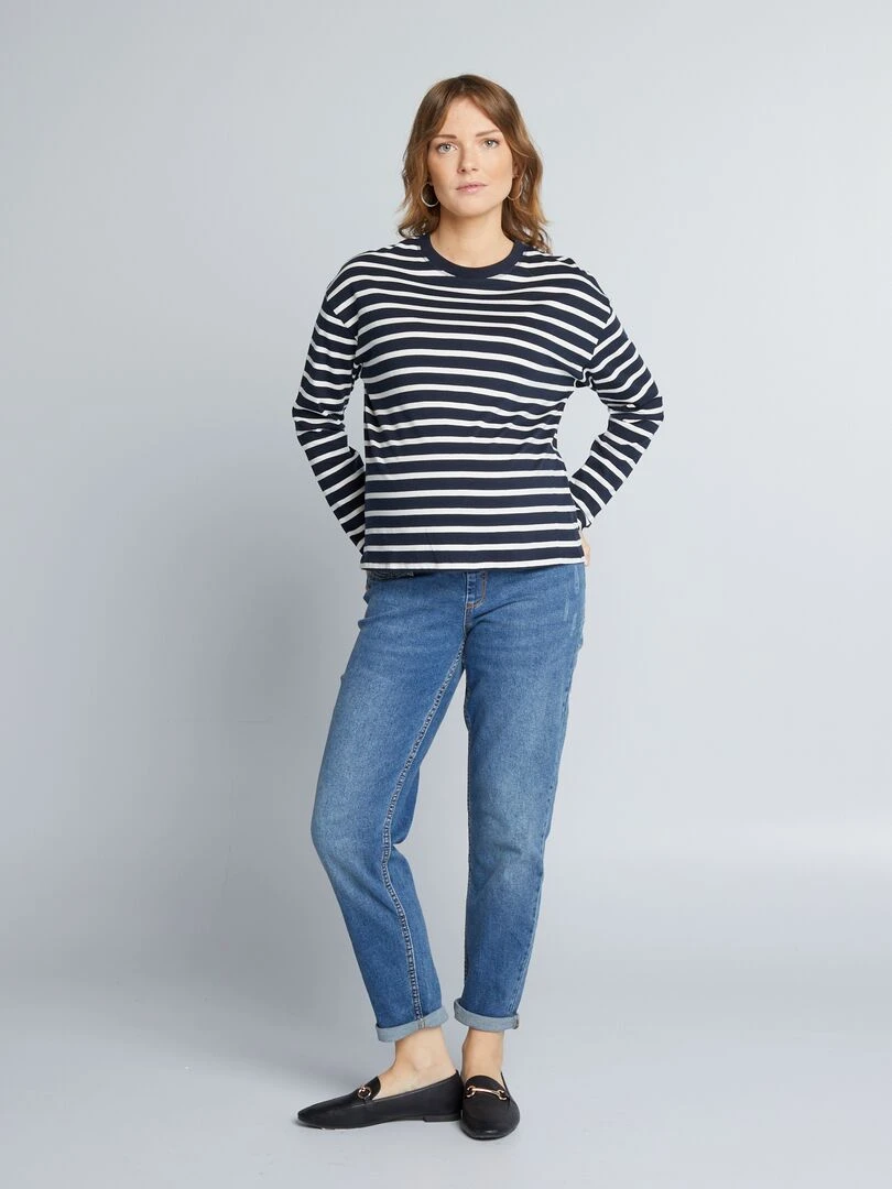 Jean mom grossesse avec abrasions Bleu