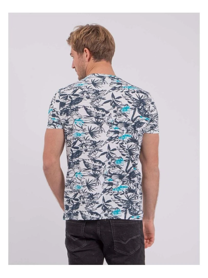 T shirt col rond pur coton NAKIWI Bleu turquoise