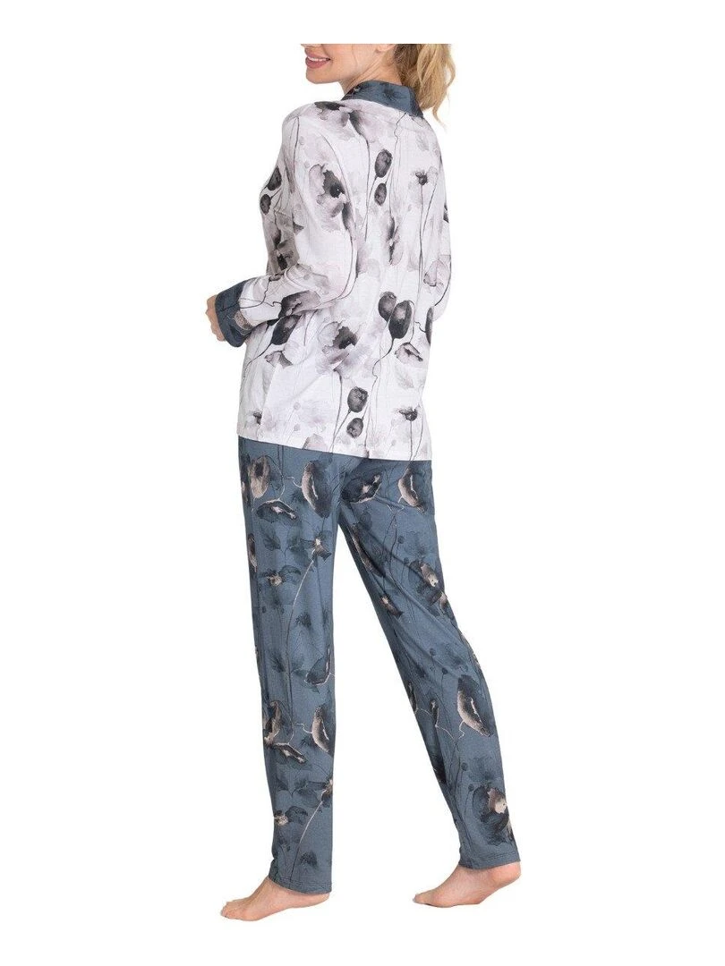 Pyjama long style chemise à motif floraux Ayaka Bleu