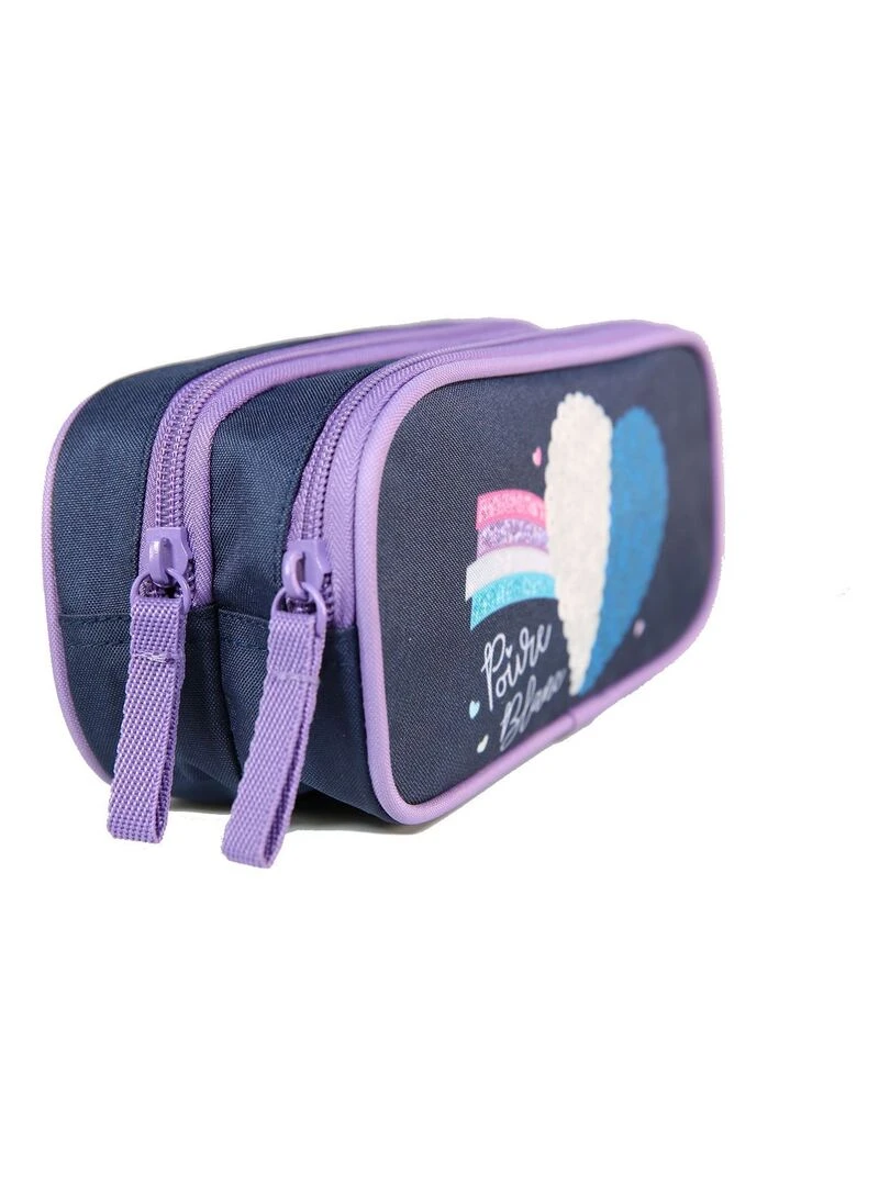 Trousse scolaire 2 compartiments Poivre Blanc C?ur Arc En Ciel Bleu marine Bagtrotter   Bleu