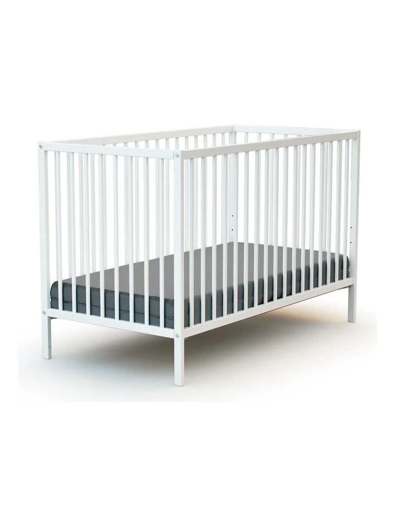 WEBABY Lit bébé en bois avec matelas Blanc 60 x 120 cm Blanc