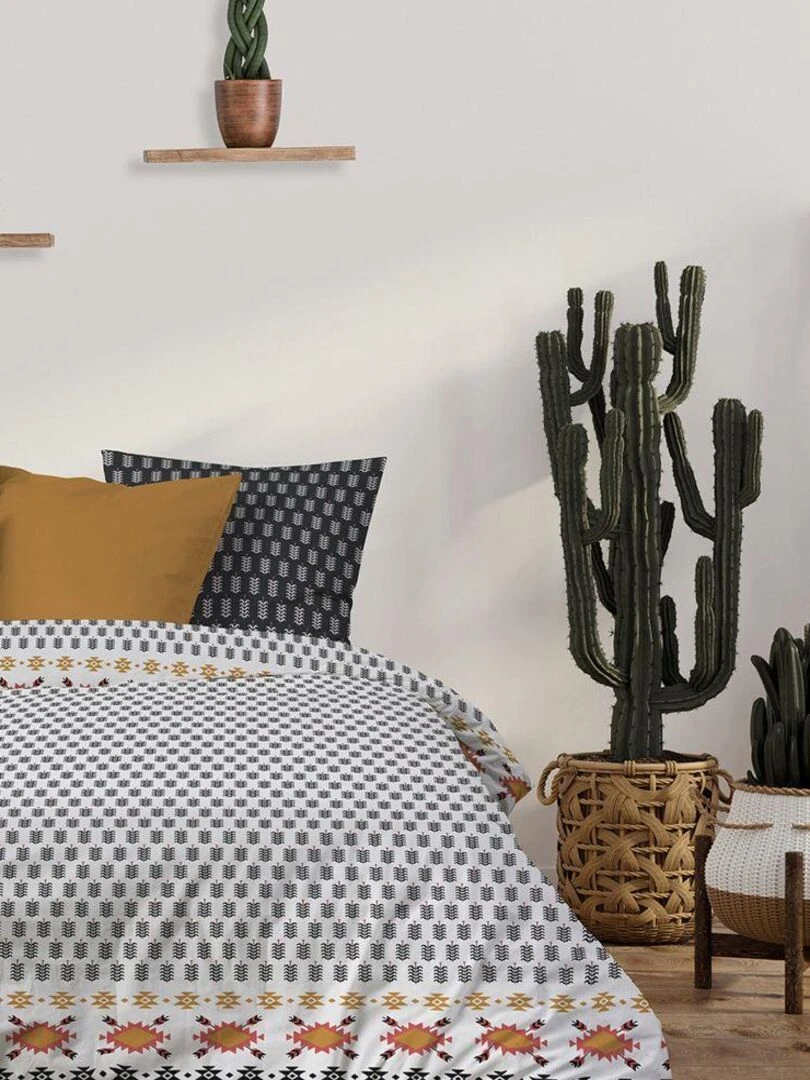 Housse de couette 220x240 cm + 2 taies d'oreiller 65x65 cm Coton Loya   Noir