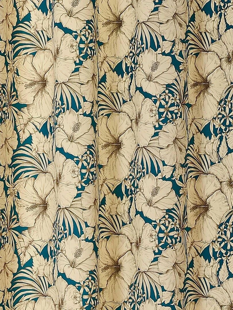 Rideau à motif floral   Bleu canard
