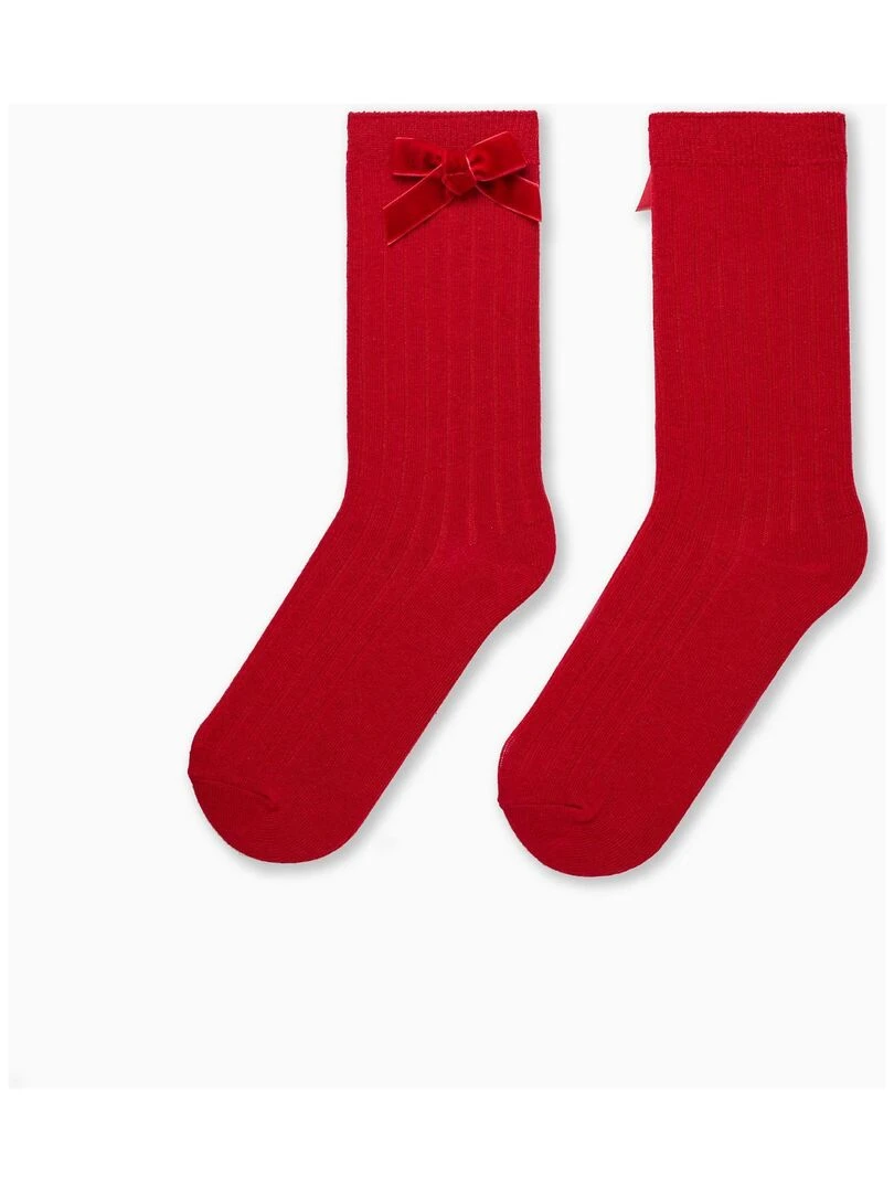 Chaussettes hautes avec nœud en velours pour fille NOËL Rouge foncé