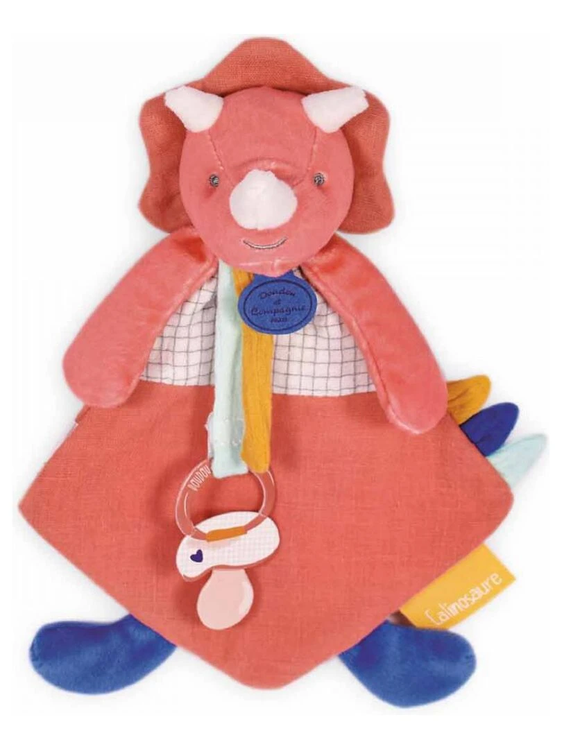Coffret doudou attache sucette dinosaure Lou terracotta Calinosaures Orange corail