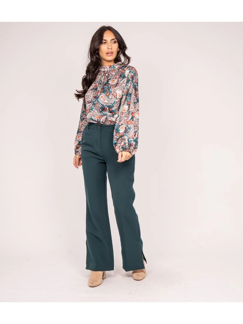 Blouse fluide motifs FABUS   Bleu canard