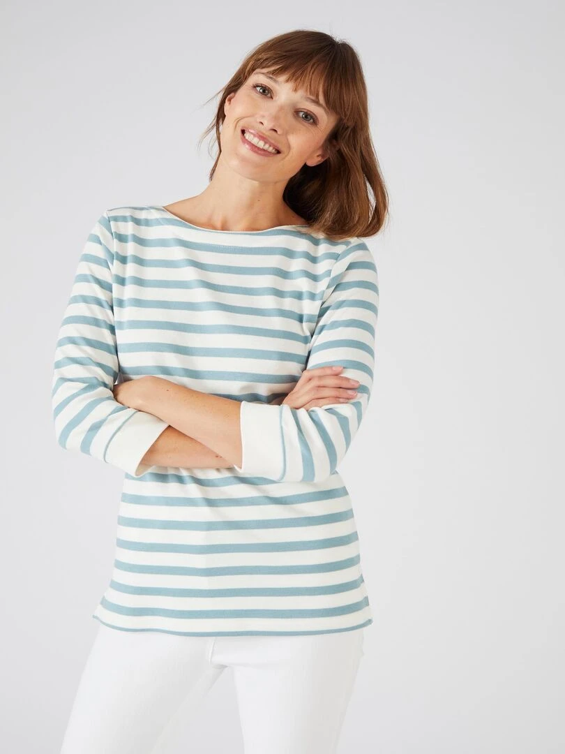 Tee shirt rayé coton modal  manches 3/4   Happy D. by Damart   Bleu