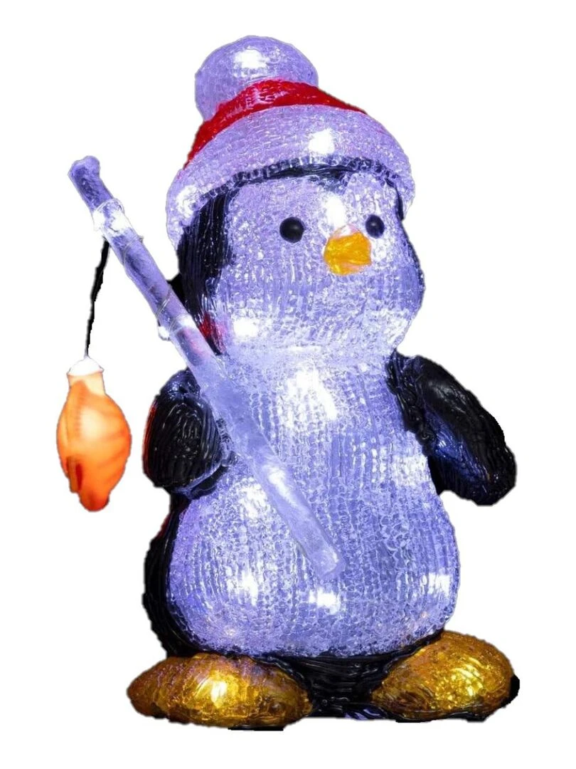 Decoration de Noel pingouin pecheur 30 Led 25 cm Blanc