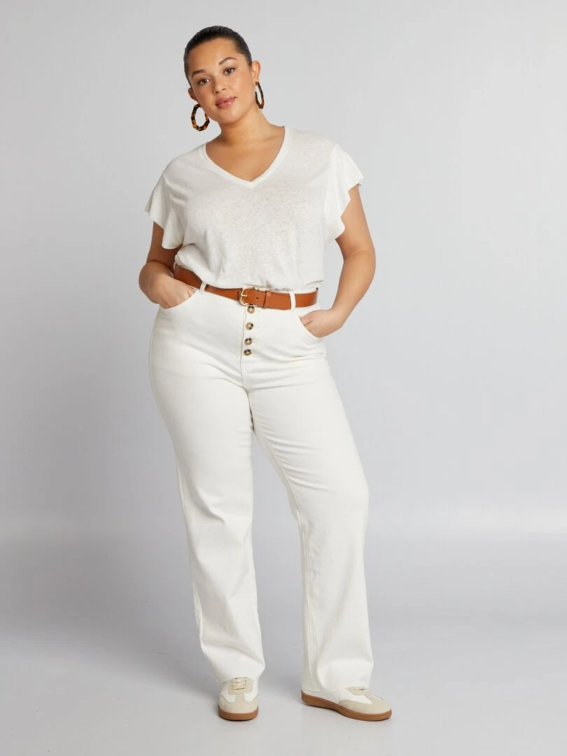 Tee shirt en lin manches chauve souris blanc
