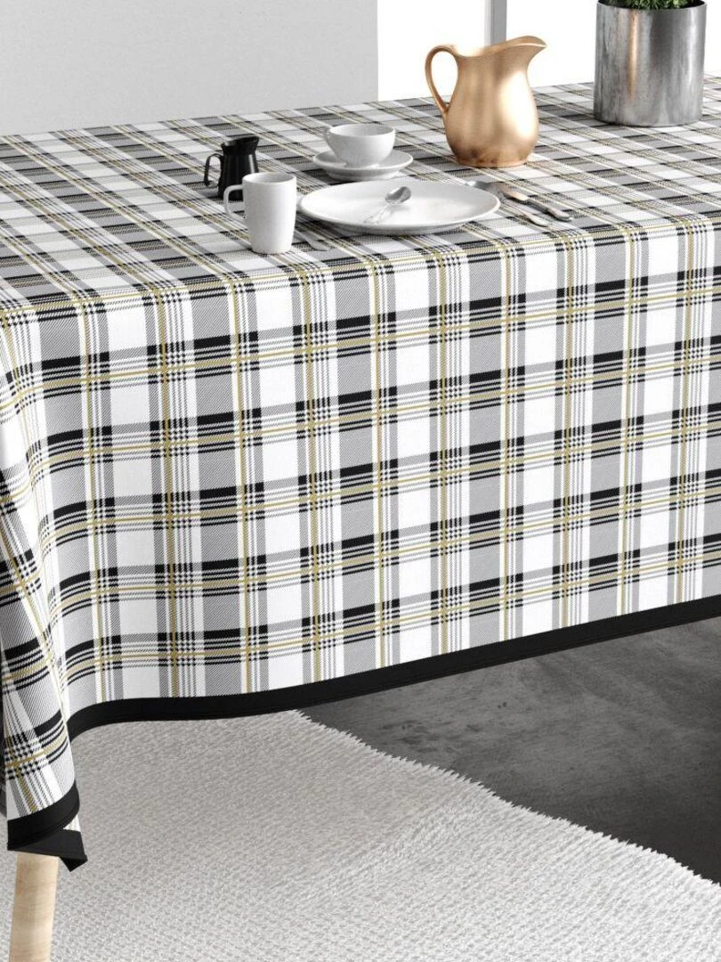 Nappe 140x250 cm Polyester à motifs Cottage   Noir
